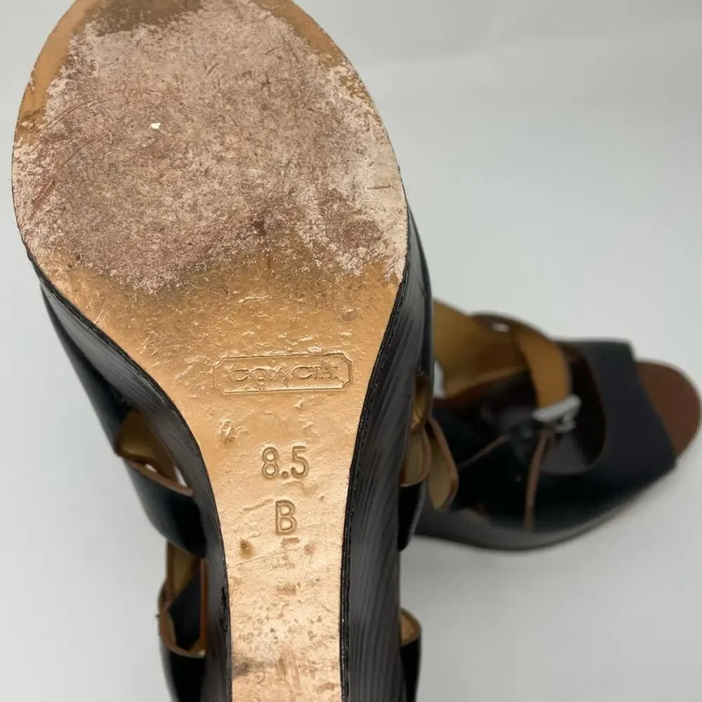 Coach Black Platform Sandals Chunky Wedge 8.5